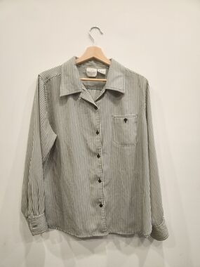 Classic Women's Green & White Stripe Button-Up Shirt